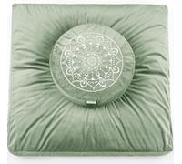 Hihealer Ensemble Coussin de Méditation et Tapis Zabuton - Grand Zafu et Tapis de Méditation pour Hommes et Femmes, Idéal pour Yoga, Relaxation et Pleine Conscience (Vert, 40x40x13cm & 80x80x8cm)