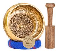 Hihealer Ensemble de Bols Chantants Tibétains Fait Main au Népal - Bol Sonore, Maillet, Coussin et Boîte Cadeau; Méditation, Yoga, Guérison des Chakras (Mantra Floral, 12cm)