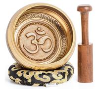 Hihealer Ensemble de Bols Chantants Tibétains Fait Main au Népal - Bol Sonore, Maillet, Coussin et Boîte Cadeau; Méditation, Yoga, Guérison des Chakras (OM, 12cm)