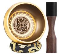 Hihealer Grand Bol Chantant Tibétain - Bol Sonore Fait Main au Népal pour Yoga, Guérison des Chakras, Soulagement du Stress, Cadeaux Bien-Être pour Femmes et Hommes (Roue Dorée de Bouddha, 10cm)