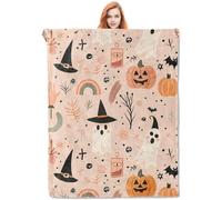HiHELLOH Couverture polaire pour Halloween, motif sorcières et fantômes, jeté confortable de 152,4 x 203,2 cm, décoration d'Halloween - Tons pastel