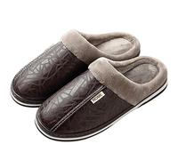 HIHELO Pantoufles en coton pour hommes - Chaussons d'hiver et d'intérieur - Chaussures chaudes à fond épais - Imperméables - Pantoufles de maison - Chaussures en coton pour hommes - Café, 42-43 (25,1