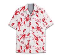 HIHI Global Chemise hawaïenne à Manches Courtes pour Homme et Femme, Chemise hawaïenne boutonnée à Manches Courtes pour Homme, Homard, XL