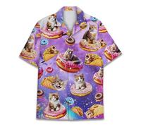HIHI Global Chemise hawaïenne à Manches Courtes pour Homme et Femme, Chemise hawaïenne boutonnée à Manches Courtes pour Homme, Chat Galaxie, Taille M