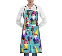 hihihihihihihihi Ensemble de tabliers de cuisine imprimés pour barbecue, cuisine, bavoir, résistant aux gouttes d'eau, avec poches pour chef, Nains de jardin colorés, taille unique