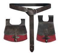 HiiFeuer 3PCS Set de Ceinture Médiévale en Faux Cuir avec Sac de Taille Vintage Fait à la Main, Pochettes Rétro pour Chevalier Renaissance (Marron C)