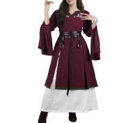 HiiFeuer 4 Pcs Robe brodée Renaissance pour femme, jupe ceinture médiévale, robe de sorcière pour Ren Faire (Rouge L)
