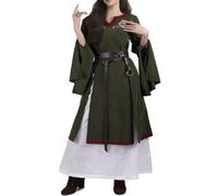 HiiFeuer 4 Pcs Robe brodée Renaissance pour femme, jupe ceinture médiévale, robe de sorcière pour Ren Faire (Vert L)