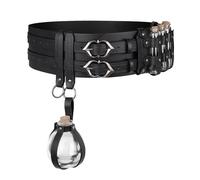 HiiFeuer 5 Pièces Ceinture Large d'Alchimie Médiévale en Cuir Faux - Ensemble Attache-Robe,Porte-Fioles et Bouteilles en Verre - Ceinture Corset Fantaisie pour Cosplay (Noir A)