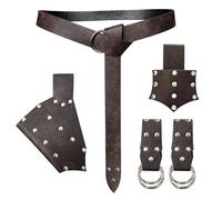 HiiFeuer 5 Pièces Ceinture Médiévale Costume Accessoires Renaissance Jupe Hike Viking Horn Belt Holster Dagger Holster Sword Frog (Marron B)