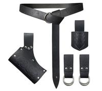 HiiFeuer 5 Pièces Ceinture Médiévale Costume Accessoires Renaissance Jupe Hike Viking Horn Belt Holster Dagger Holster Sword Frog (Noir A)