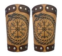 HiiFeuer Armure de Bras en Cuir en Gaufrage de Viking Jormungandr, Brassard de Gantelet Viking (Brunâtre A)