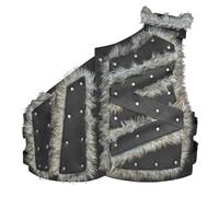 HiiFeuer Armure de poitrine en fausse fourrure viking, Armure de corps médiévale Vintage Barbare Chevalier Gilet Ajustable Armure (Noir A)