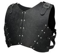 HiiFeuer Armure de poitrine médiévale en faux cuir, Retro Mercenary Knight Archer Body Armor, Armure de poitrine ajustable pour costume LARP& Ren Faire (Noir B)