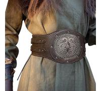 HiiFeuer Armure de Taille Double Dragon embossé Viking, Ceinture Large Vintage Norse en Faux Cuir, Ceinture de Corset de mercenaire médiéval (Marron A)
