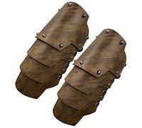 HiiFeuer Armure médiévale en Faux Cuir à 4 Couches de Bracelets, Gantelets pour mercenaires du Moyen-Âge, Costume Knight Archer Arm Guards(Marron A)