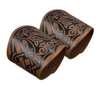 HiiFeuer Bracelet manchette 2 pièces en simili-cuir embossé Viking, Bracelet rétro nordique, Bracelet manchette à motif nordique Mjolnir Vegvisir. (Mjolnir Marron/Noir) (Vegvisir Marron/Noir)