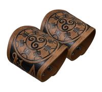 HiiFeuer Bracelet manchette 2 pièces en simili-cuir embossé Viking, Bracelet rétro nordique, Bracelet manchette à motif nordique Mjolnir Vegvisir. (Mjolnir Marron/Noir) (Vegvisir Marron/Noir)