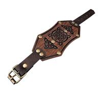 HiiFeuer Bracelet manchette en simili-cuir Viking Runes, Bracelet rétro nordique, Bracelet manchette à boucles nordiques (Marron B)