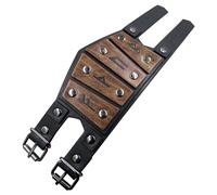 HiiFeuer Bracelet manchette en simili-cuir Viking Runes, Bracelet rétro nordique, Bracelet manchette à boucles nordiques (Marron A)