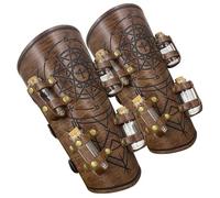 HiiFeuer Bracelets d'alchimie médiévaux en relief avec 8 fioles en liège, Fantasy Faux cuir Boucle Protège Bras Archer Magique Gantelets (Marron A)