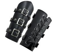 HiiFeuer - Brassards Médiévaux en Cuir PU avec Boucle, Protège-Bras Knight LARP Retro Renaissance, Une Taille Une Paire (Noir)
