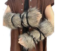 HiiFeuer Brassards vikings en fourrure artificielle pour barbares, Brassards médiévaux Vintage Fuzzy Arm Guards, Bande de poignet Nordic Cuff Warmers (Marron A)