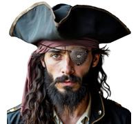 HiiFeuer cache-œil de pirate médiéval gaufré, Masque oculaire Viking en faux cuir Odin Ravens, Couvre-œil Renaissance Accessoires Cosplay (Marron foncé A)