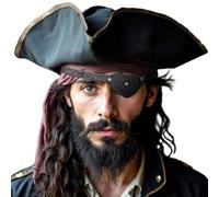 HiiFeuer cache-œil de pirate médiéval gaufré, Masque oculaire Viking en faux cuir Odin Ravens, Couvre-œil Renaissance Accessoires Cosplay (Noir B)