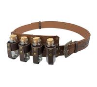 HiiFeuer Ceinture à boucle en faux cuir pour l'alchimie médiévale avec 4 flacons en liège, Fantasy Wizard Potion Bottles Halloween Belt (Marron A)
