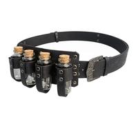 HiiFeuer Ceinture à boucle en faux cuir pour l'alchimie médiévale avec 4 flacons en liège, Fantasy Wizard Potion Bottles Halloween Belt (Noir A)