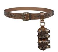HiiFeuer Ceinture en cuir synthétique alchimique médiévale avec boucle gravée, accompagnée de 4 flacons en liège, bouteilles de potion pour magicien fantastique, Marron D, L
