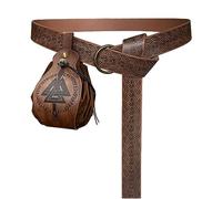 HiiFeuer Ceinture médiévale à Anneau en Forme de O avec Pochette à Cordon Portable Gungnir, Ceinture et Sac à Main rétro en Faux Cuir de la Renaissance pour Le Jeu de rôle (Marron B)