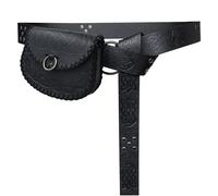 HiiFeuer Ceinture médiévale à Anneau en Forme de O avec Sac de Ceinture en Forme de Viking, Ceinture et Pochette de Ceinture Vintage en Faux Cuir pour LARP (Noir B)