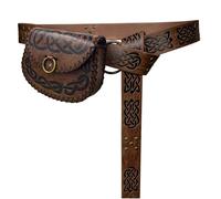 HiiFeuer Ceinture médiévale à Anneau en Forme de O avec Sac de Ceinture en Forme de Viking, Ceinture et Pochette de Ceinture Vintage en Faux Cuir pour LARP (Marron B)