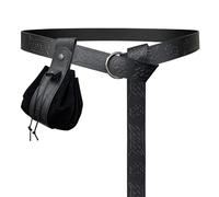 HiiFeuer Ceinture médiévale à anneau en O gaufré avec pochette à cordon gaufré Vantage, Ceinture et sac en simili-cuir Retro Renaissance pour LARP (Noir D)
