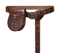 HiiFeuer Ceinture médiévale à anneau en O gaufré avec sac de ceinture à gaufrage nordique, Pochette de ceinture Vintage en faux cuir pour LARP (Marron A)