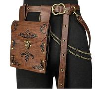 HiiFeuer Ceinture Médiévale DIY 2 Pièces-Sac Vintage Renaissance en Cuir Simulé avec Chaînes Amovibles-Ceinture Fine Femme avec Poche pour Robes (Marron A)