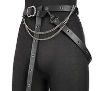 HiiFeuer Ceinture médiévale DIY en similicuir avec chaîne en métal, ceinture vintage réglable et fine pour femmes, ceinture rétro skinny pour robes, noir b, taille unique