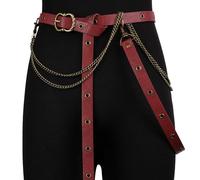 HiiFeuer Ceinture médiévale en cuir synthétique avec chaîne en métal, ceinture fine réglable vintage pour femme, ceinture rétro fine pour robes, Rouge B, taille unique