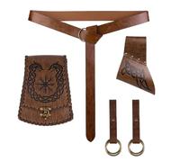 HiiFeuer Ensemble d’Accessoires de Grenouille épée 5 pièces Accessoires de Costume de Viking, Sac de Ceinture Nordique Jupe Renaissance Randonnée pour Ren Faire (Marron C)