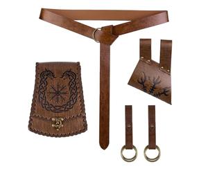 HiiFeuer Ensemble d’Accessoires de Grenouille épée 5 pièces Accessoires de Costume de Viking, Sac de Ceinture Nordique Jupe Renaissance Randonnée pour Ren Faire (Marron B)