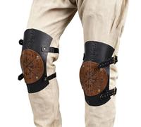 HiiFeuer Genouillères Viking en Cuir Simulé-Protèges-genoux Réglables à Motifs Relief, Armure Médiévale pour Jambes pour Ren Faire (Noir A)