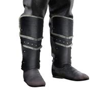 HiiFeuer Guêtres médiévales en Faux Cuir pour barbares, Vintage Middle Ages Knight Leg Armor, Protège-Tibias en Fourrure Artificielle (Noir A)