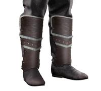 HiiFeuer Guêtres médiévales en faux cuir pour barbares, Vintage Middle Ages Knight Leg Armor, Protège-tibias en fourrure artificielle (Marron A)
