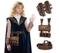 HiiFeuer Kit d'Alchimie Médiéval pour Enfants 4 Pièces - Ceinture de Sorcier Fantastique avec Pochette, Brassards et Fioles - Accessoires pour Ren Faire & Cosplay (Marron A)