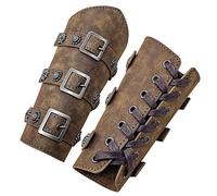 HiiFeuer Medieval PU Leather Buckle Arm Bracers, Knight LARP Retro Renaissance Arm Guards, One Size One Pair (Bronze)