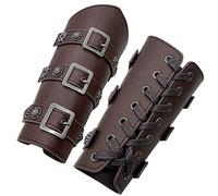 HiiFeuer Medieval PU Leather Buckle Arm Bracers, Knight LARP Retro Renaissance Arm Guards, One Size One Pair (Marron foncé)