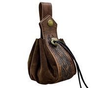 HiiFeuer Pochette à Cordon en Faux Cuir Médiéval, Porte-Monnaie Portable Rétro Nordique, Pochette de Ceinture Vintage Sac à Dés pour LARP Ren Faire(Marron B)