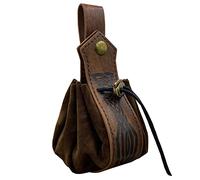 HiiFeuer Pochette à Cordon en Faux Cuir Médiéval, Porte-Monnaie Portable Rétro Nordique, Pochette de Ceinture Vintage Sac à Dés pour LARP Ren Faire(Marron C)